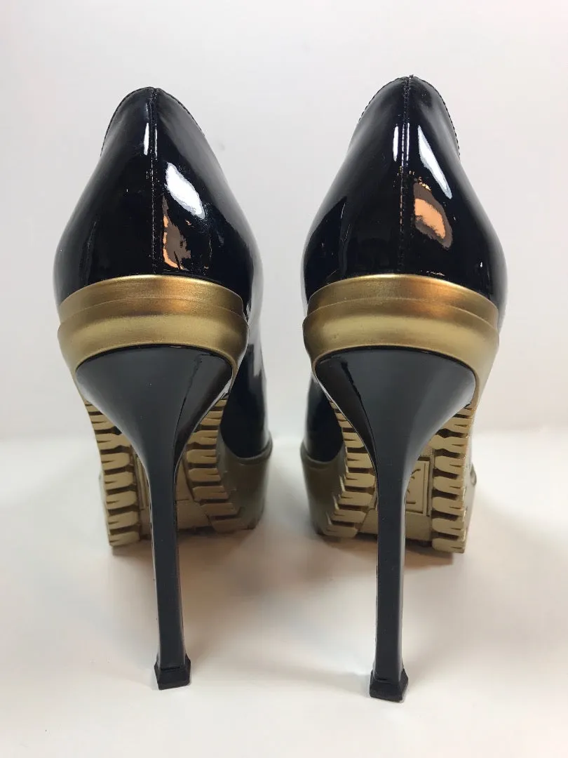 YVES SAINT LAURENT Patent Leather Black Trooper Heels Size 8