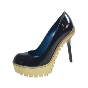 YVES SAINT LAURENT Patent Leather Black Trooper Heels Size 8